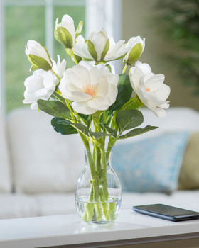 White silk magnolia accent set in clear acrylic water