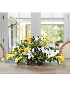 Lilies & Delphinium Silk Flower Dining Room Centerpiece
