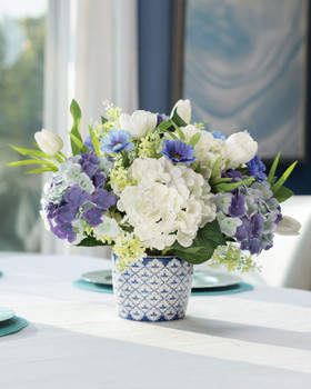 Blissful Blue & White<br>Faux Flower Centerpiece