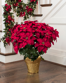 Red silk poinsettia extra large lifelike holiday decor for home