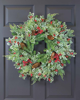 Holly, Ivy & Berries 24" Artificial Holiday Wreath, By Petals.