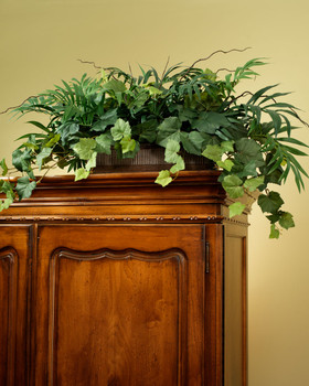 Elegant Palm & Ivy Armoire Silk Planter Assorted Silk Ivy Varieties in Decorative Aged Planter   