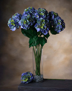 Blue/Green Silk Hydrangea Faux Flower Stem
