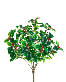 16" Artificial Holly Bush Foliage Cluster
