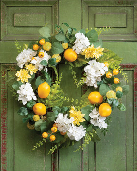 Lemon & Hydrangea Faux Flower Door Wreath